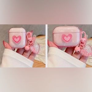 Pink Glitter Love Heart Plastic AirPods Pro or AirPods 1/2 Case